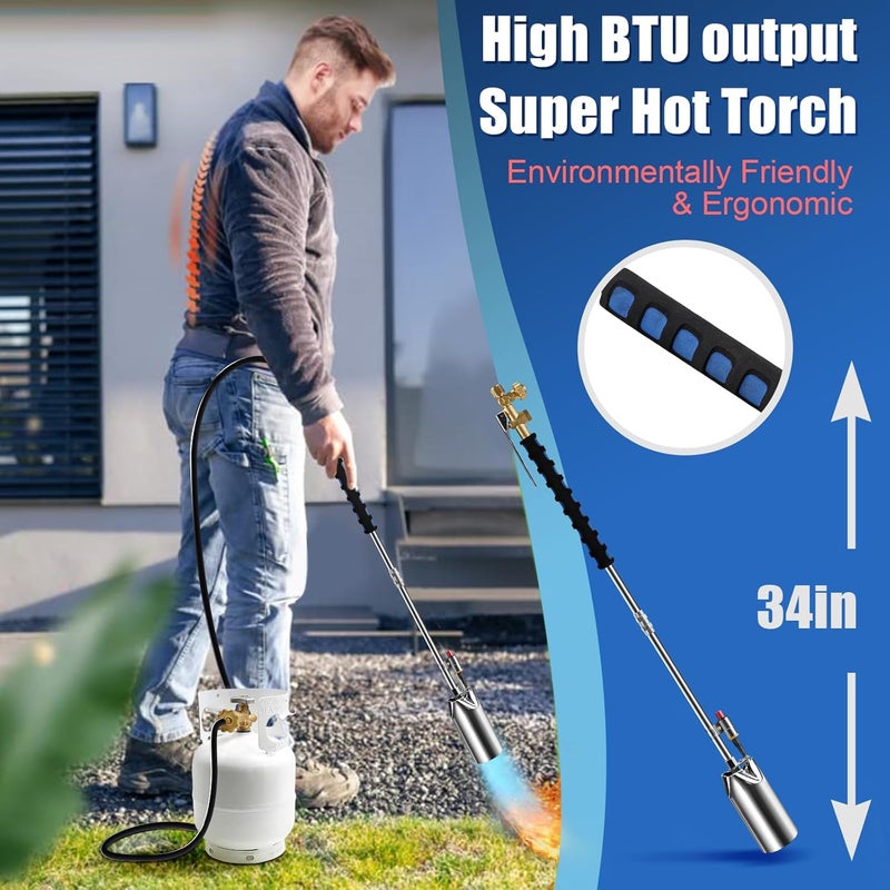 ARTFLAMM Portable Propane Torch Weed Burner Kit with Storage Bag, High Output BTUs Weed Torch with 10 FT Hose, Self Igniter Flame Torch for Campfires,Roofing,Melting Snow Ice - Image 3